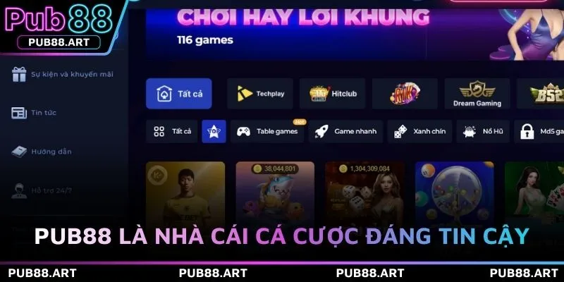 PUB88 là nhà cái cá cược đáng tin cậy 